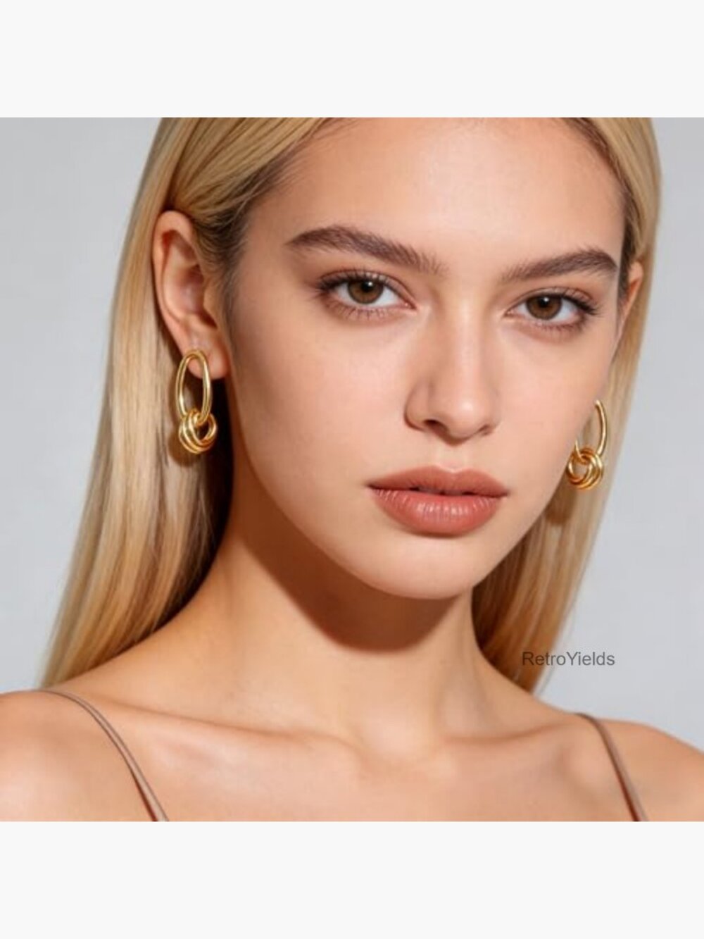 Paperclip Knot Drop Dangle Earrings 14K Gold Plated Lightweight Minimalist - Picture 4 of 7